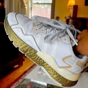 Adidas FV4138 Woman's White & Gold Periwinkle Night Jogger Shoes Size US 7NEW